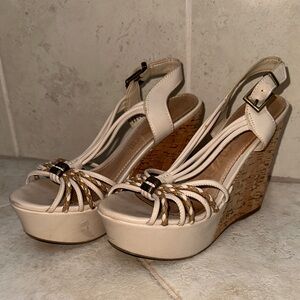 Aldo Cream Braided Cork Platform Wedge Sandals